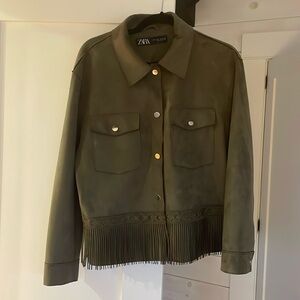 Zara olive green faux suede western jacket